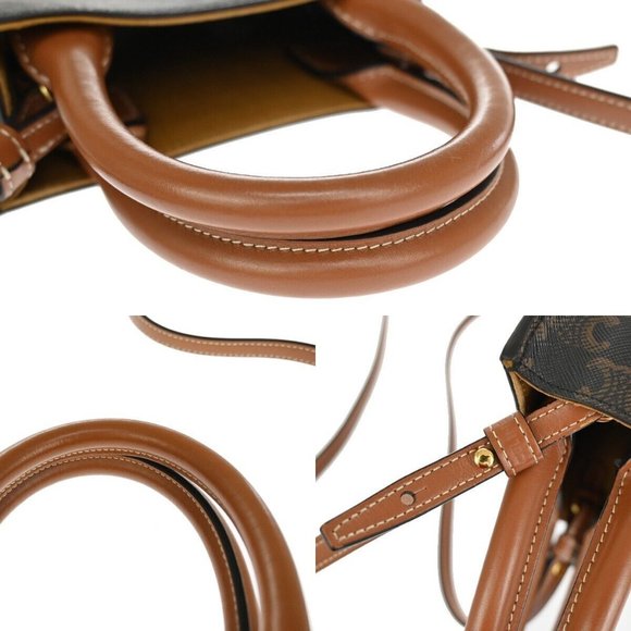 CELINE Mini Vertical Cabas 2Way Hand Bag Triomphe Canvas Leather Brown - Picture 13 of 16